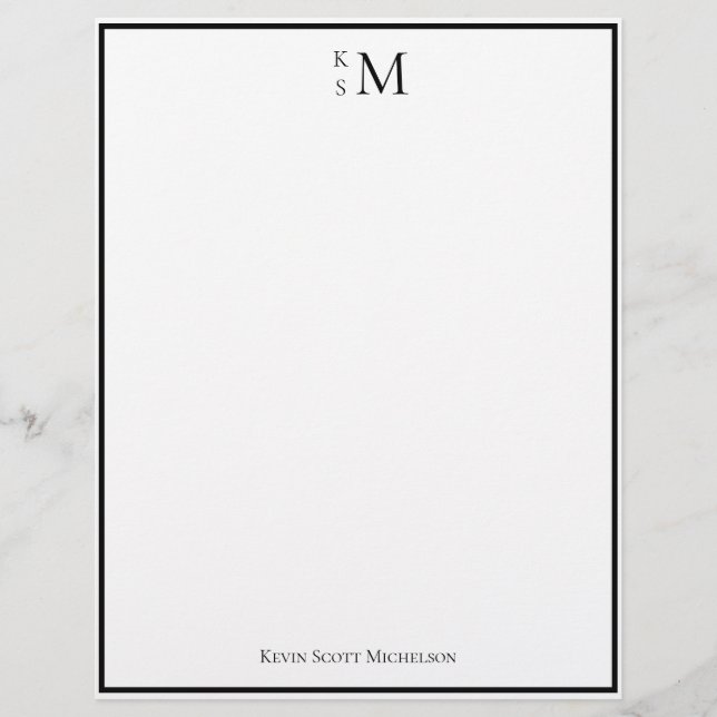 Monogram Black White Professional Elegant  Letterhead (Front)