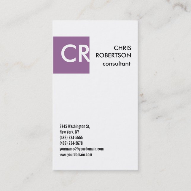Monogram Black White Purple Business Card (Front)