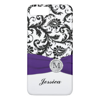 Monogram Black, White, Purple Damask iPhone 7 Case