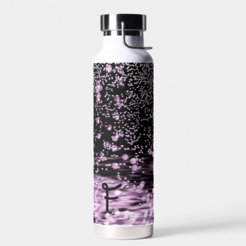 Monogram Black White Purple Elegant Water Bubble Water Bottle