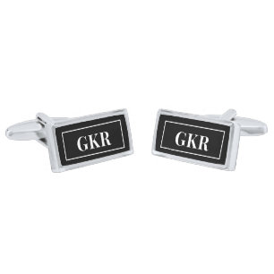 Monogram Black & White Rectangle Silver-Plated Cufflinks