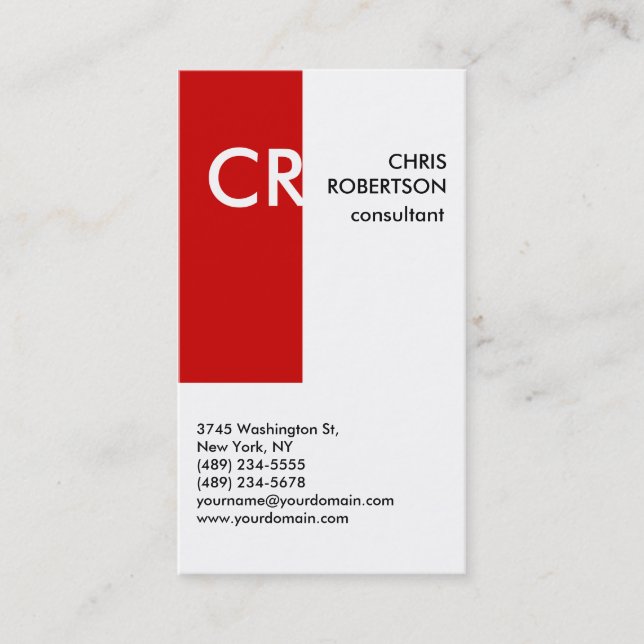 Monogram Black White Red Business Card (Front)