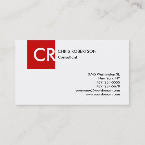 Monogram Black White Red Business Card