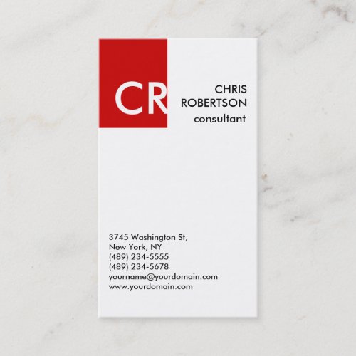 Monogram Black White Red Business Card