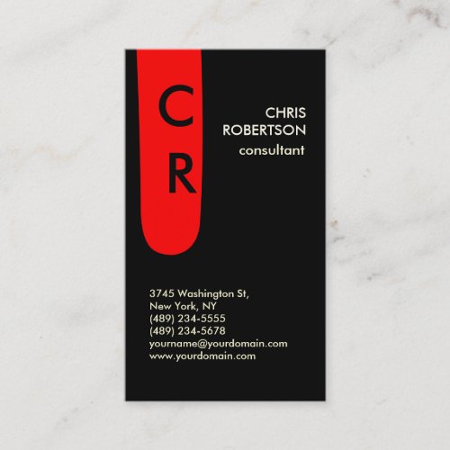 Monogram Black White Red Business Card