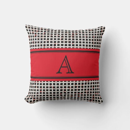 Monogram Black White Red Elegant Pattern Outdoor Pillow
