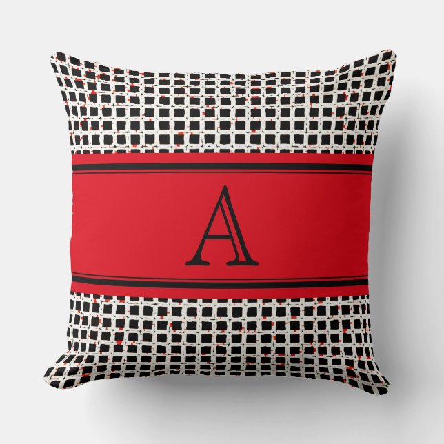 Monogram Black White Red Elegant Pattern Throw Pillow (Front)