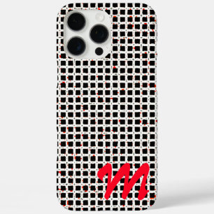 Monogram Black White Red Pattern Customizable iPhone 16 Pro Max Case