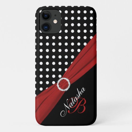Monogram Black White Red Polka Dots iPhone 11 case