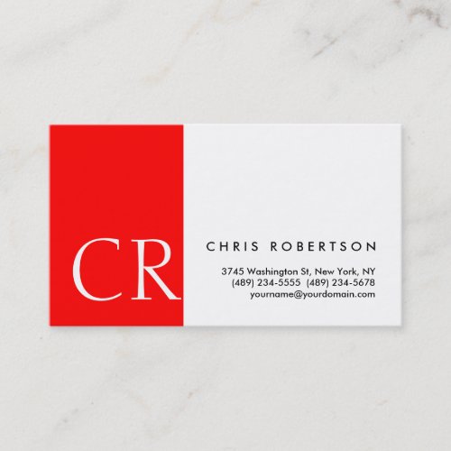 Monogram Black White Red Stripe Business Card
