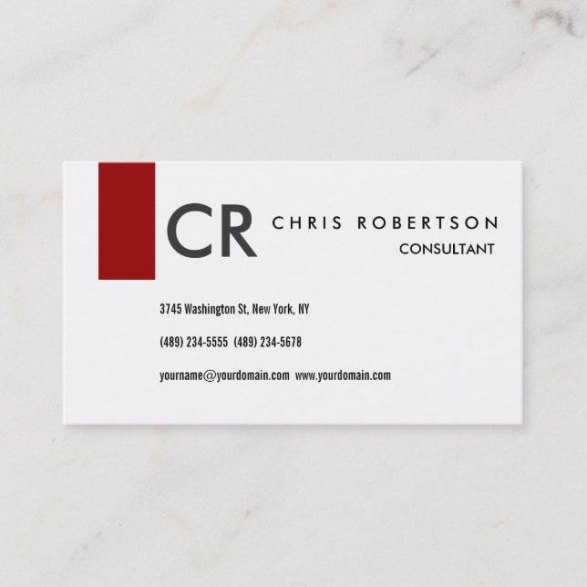 Monogram Black White Red Stripe Business Card (Front)