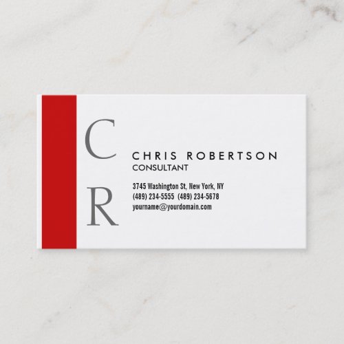 Monogram Black White Red Stripe Business Card