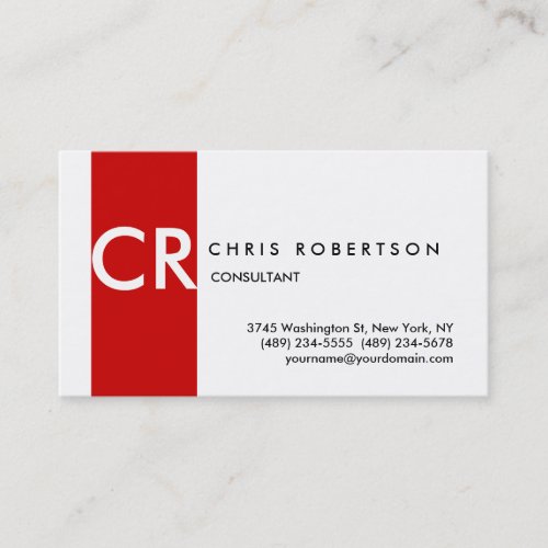 Monogram Black White Red Stripe Business Card