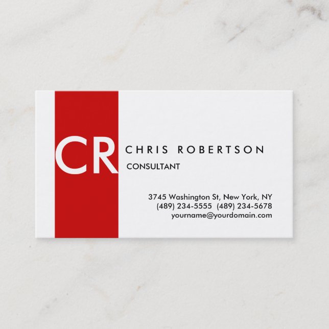 Monogram Black White Red Stripe Business Card (Front)