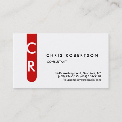 Monogram Black White Red Stripe Business Card