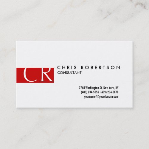 Monogram Black White Red Stripe Business Card