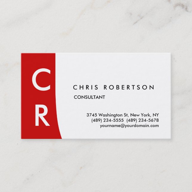Monogram Black White Red Stripe Business Card (Front)
