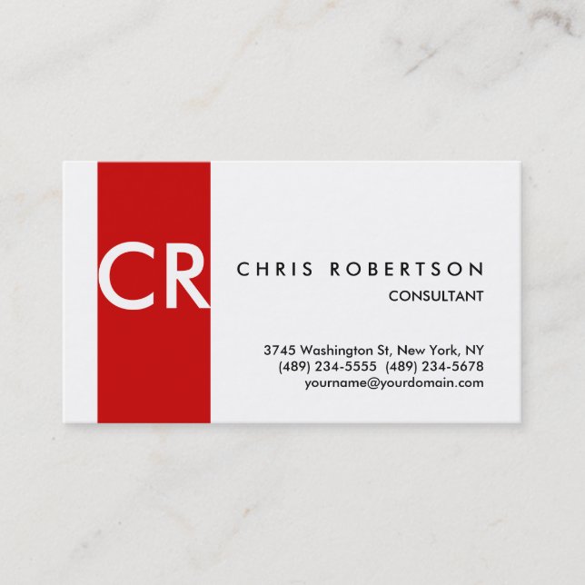 Monogram Black White Red Stripe Business Card (Front)