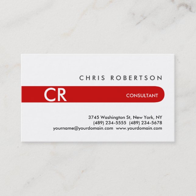 Monogram Black White Red Stripe Business Card (Front)