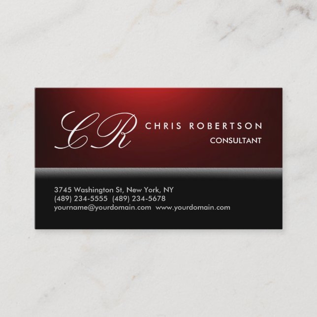 Monogram Black White Red Trendy Business Card (Front)