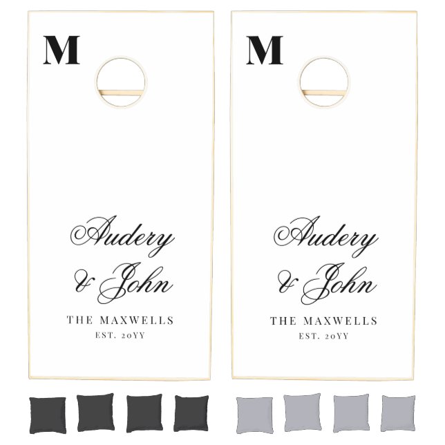Monogram Black White  Script Wedding Cornhole Set (Set)