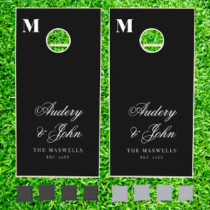 Monogram Black White  Script Wedding Cornhole Set