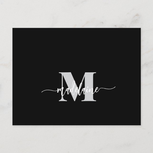 Monogram Black White Silver Color Personal  Postcard (Front)