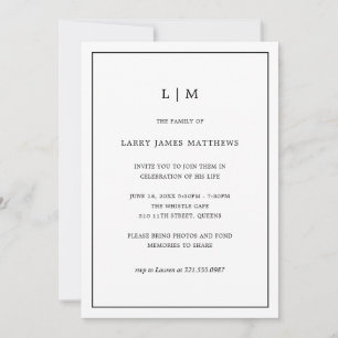 Monogram Black White Simple Celebration of Life Invitation