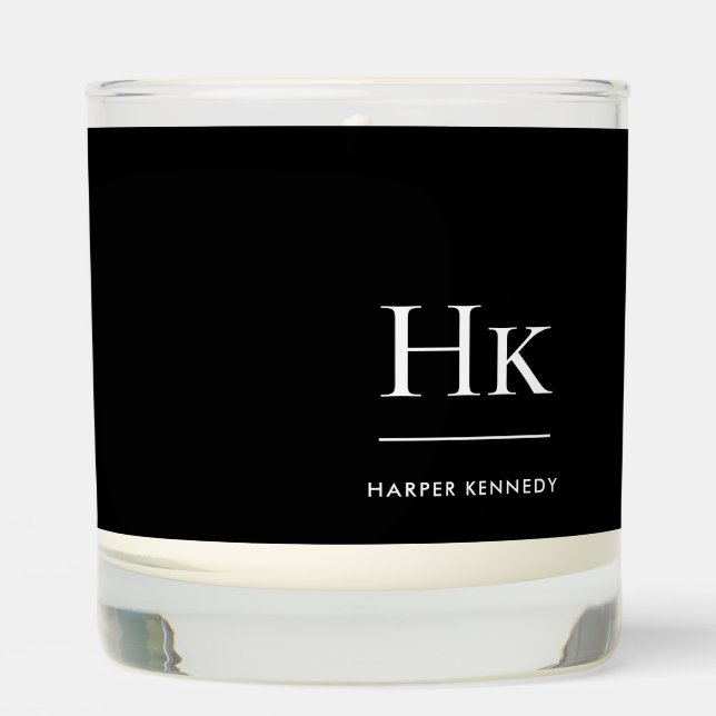 Monogram Black White Simple Monogrammed Scented Candle (Front)