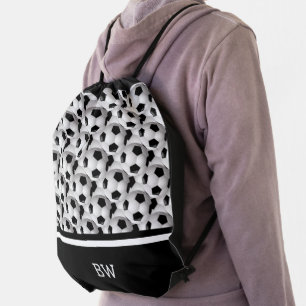 Monogram Black White Soccer Ball Pattern Drawstring Bag