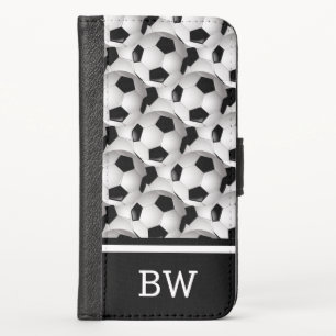 Monogram Black White Soccer Ball Pattern iPhone XS Wallet Case