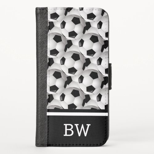 Monogram Black White Soccer Ball Pattern iPhone XS Wallet Case