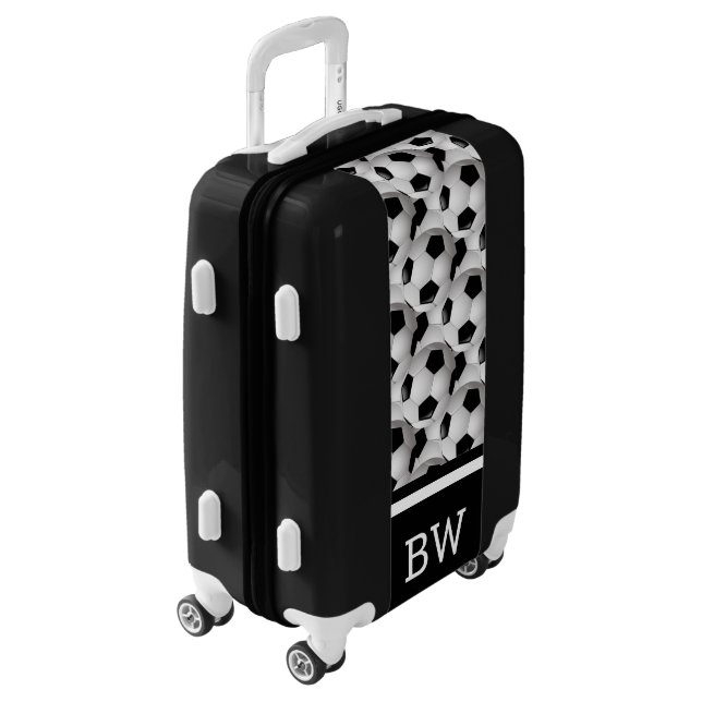 Monogram Black White Soccer Ball Pattern Luggage (Rotated Left)
