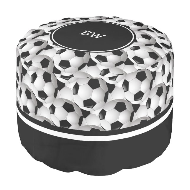 Monogram Black White Soccer Ball Pattern Pouf (Angled Back)