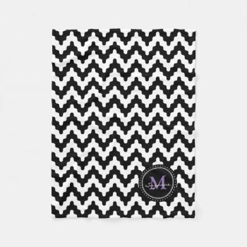 Monogram | Black White Soft Chevron Fleece Blanket by BestPatterns4u at Zazzle