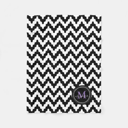 Monogram | Black White Soft Chevron Fleece Blanket ...