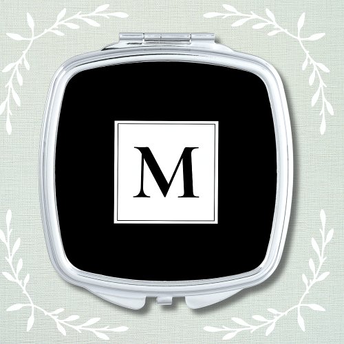 Monogram Black  White Square Compact Mirror