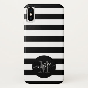 Monogram Black White Stripe Circle Modern Trendy iPhone X Case