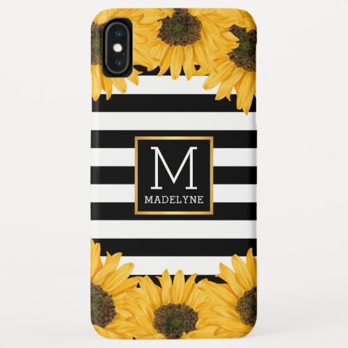 Monogram Black White Striped Sunflower Gold iPhone XS Max Case