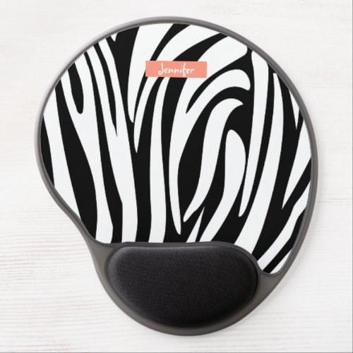 Monogram Black White Striped Zebra Pattern Trendy Gel Mouse Pad