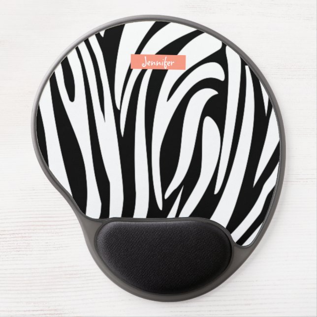 Monogram Black /White Striped Zebra Pattern Trendy Gel Mouse Pad (Front)