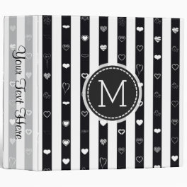 Monogram Black White Stripes Elegant Modern Heart Binder