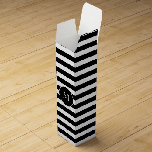 Monogram Black  White Stripes Wine Gift Box
