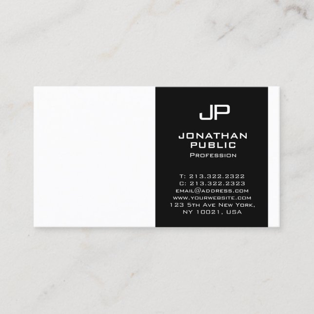 Monogram Black White Stylish Design Modern Business Card (Front)