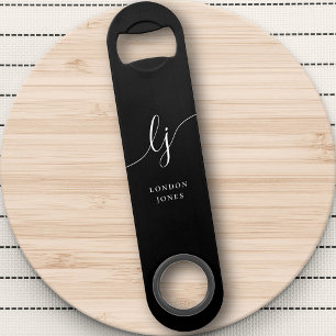 Monogram Black White Stylish Modern Minimalist Bar Key