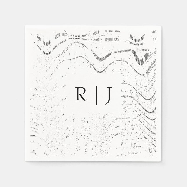 Monogram Black White Swirls Abstract  Wedding Napkins (Front)