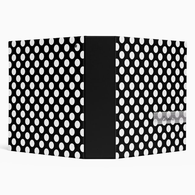 Monogram Black White Trendy Fun Polka Dot Pattern 3 Ring Binder (Background)