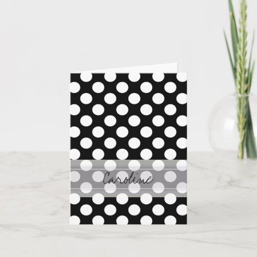 Monogram Black White Trendy Fun Polka Dot Pattern Note Card