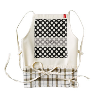 Monogram Black White Trendy Fun Polka Dot Pattern Zazzle HEART Apron