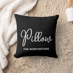 Monogram black white typography calligraphy funny throw pillow